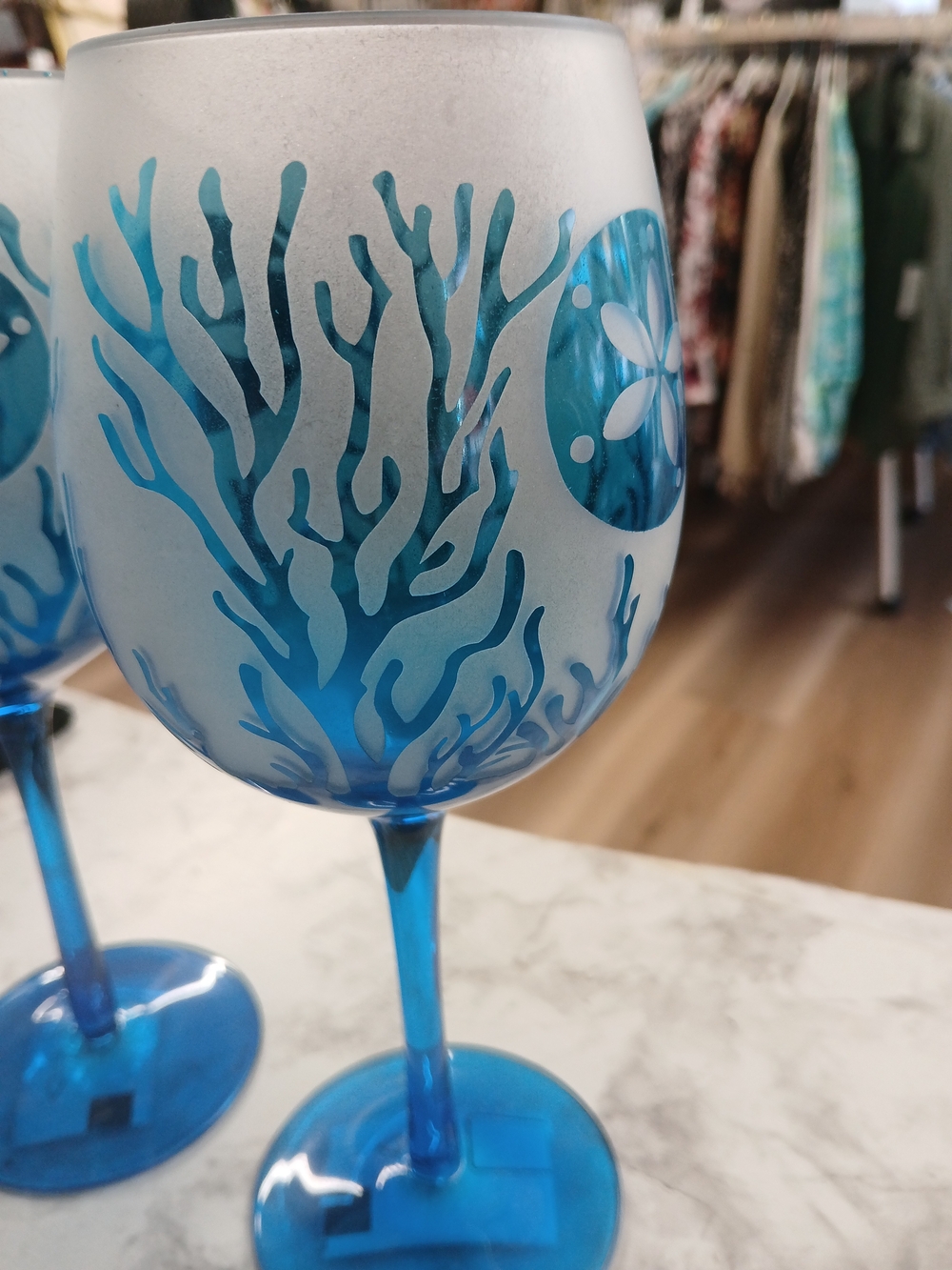 Blue Coral-Print Stemmed Wine Glasses - Set of 2 - Picture 2 of 7
